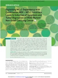 Exploiting MCL1 Dependency with Combination MEK + MCL1 Inhibitors Leads to Induction of Apoptosis and Tumor Regression in KRAS-Mutant Non–Small Cell Lung Cancer