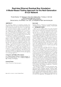 Real-Time Ethernet Residual Bus Simulation: a Model-Based Testing Approach for the Next-Generation In-Car Network