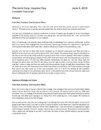 The Joint Corp. Investor Day June 3, 2019 Unedited Transcript