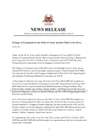 Change of Command for the Chief of Army and the Chief of Air Force