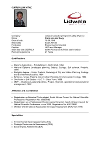 CURRICULUM VITAE Company Lidwala Consulting Engineers (SA)