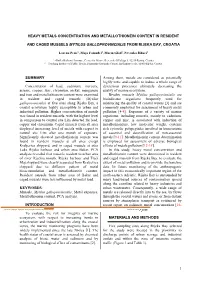 Heavy Metals Concentration and Metallothionein Content in Resident