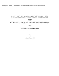 Human Radiation Exposure Tolerance and Expected Exposure During Colonization of the Moon and Mars