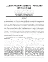 Learning Analytics: Learning to Think and Make Decisions