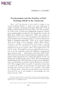 Psychoanalysis and the Problem of Evil: Debating Othello in the Classroom