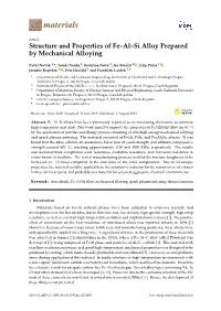 Structure and Properties of Fe–Al–Si Alloy Prepared by Mechanical Alloying