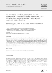 An Annotated Checklist, Description and Key to the Dwarf Snakes of The