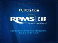 TIU Note Titles Learning Objective