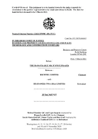 Judgment Is to Be Handed Down by the Judge Remotely by Circulation to the Parties’ Representatives by Email and Release to Bailii