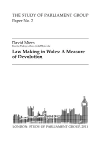 Law Making in Wales: a Measure of Devolution