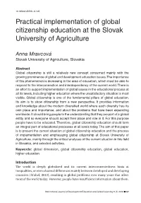 Practical Implementation of Global Citizenship Education at the Slovak University of Agriculture