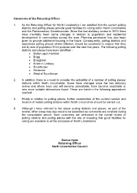 Returning Officer Comments and Proposed Polling Station Changes