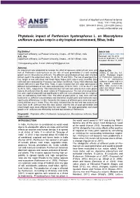 Phytotoxic Impact of Parthenium Hysterophorus L. on Macrotyloma Uniflorum a Pulse Crop in a Dry Tropical Environment, Bihar, India