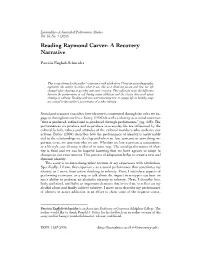 Reading Raymond Carver: a Recovery Narrative