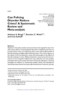 Can Policing Disorder Reduce Crime? a Systematic Review and Meta-Analysis