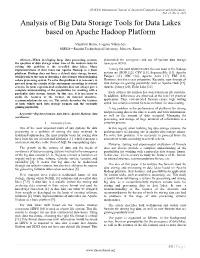 Analysis of Big Data Storage Tools for Data Lakes Based on Apache Hadoop Platform