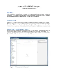 Dashboards for SAS® Visual Analytics Laura Oliver, Experis Solutions