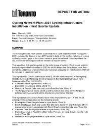 2021 Cycling Infrastructure Installation - First Quarter Update