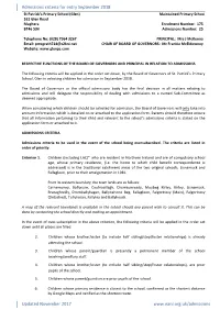 Policy for the Admission of Pupils Into Primary 1 and Subsequent Year