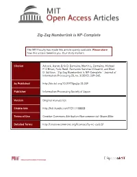 Zig-Zag Numberlink Is NP-Complete