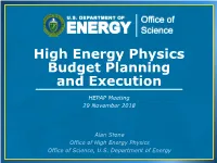 DOE HEP Budget Planning and Execution