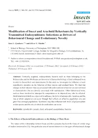 Modification of Insect and Arachnid Behaviours by Vertically Transmitted Endosymbionts: Infections As Drivers of Behavioural Change and Evolutionary Novelty