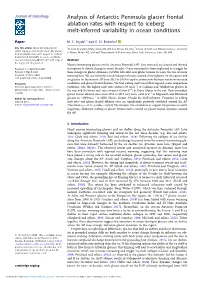 Analysis of Antarctic Peninsula Glacier Frontal Ablation Rates with Respect to Iceberg Melt-Inferred Variability in Ocean Conditions
