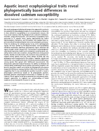 Aquatic Insect Ecophysiological Traits Reveal Phylogenetically Based Differences in Dissolved Cadmium Susceptibility