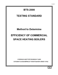 BTS-2000 TESTING STANDARD Method to Determine EFFICIENCY