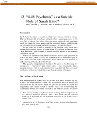 “4.48 Psychosis” As a Suicide Note of Sarah Kane? IVO ČERMÁK, VLADIMÍR CHRZ, KATEŘINA ZÁBRODSKÁ