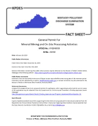 General Permit for Mineral Mining and On-Site Processing Activities