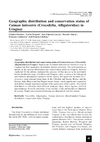 Geographic Distribution and Conservation Status of Caiman Latirostris (Crocodylia, Alligatoridae) in Uruguay