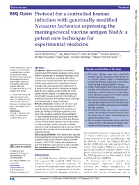 Protocol for a Controlled Human Infection with Genetically Modified Neisseria Lactamica Expressing the Meningococcal Vaccine Antigen Nada: a Potent New Technique For
