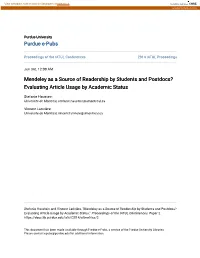 Mendeley As a Source of Readership by Students and Postdocs? Evaluating Article Usage by Academic Status