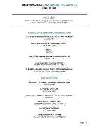 2012 Promaxbda Game Marketing Awards Finalist List