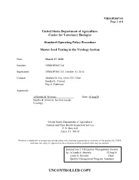 Master Seed Testing in the Virology Section