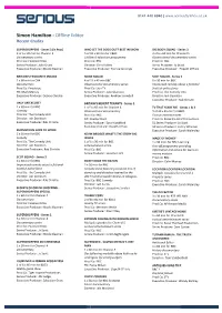 Simon Hamilton - Offline Editor Recent Credits