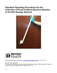 Standard Operating Procedures for the Collection of Fecal Coliform Bacteria Samples in On-Site Sewage Systems