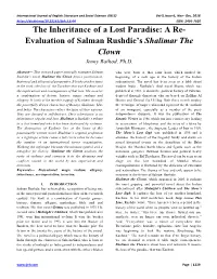 The Inheritance of a Lost Paradise: a Re- Evaluation of Salman Rushdie’S Shalimar the Clown Jenny Rathod, Ph.D