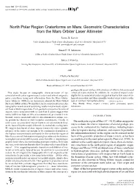 North Polar Region Craterforms on Mars: Geometric Characteristics from the Mars Orbiter Laser Altimeter