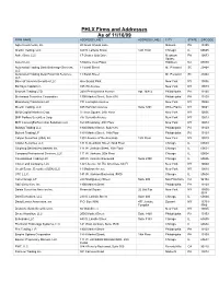 PHLX Firms and Addresses As of 11/16/09 FIRM NAME ADDRESS LINE1 ADDRESS LINE2 CITY STATE ZIPCODE Agile Investments, Inc