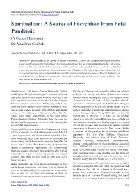 Spiritualism: a Source of Prevention from Fatal Pandemic (A General Estimate) Dr