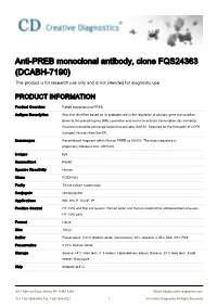 Anti-PREB Monoclonal Antibody, Clone FQS24363 (DCABH-7190) This Product Is for Research Use Only and Is Not Intended for Diagnostic Use