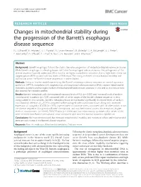 Changes in Mitochondrial Stability During the Progression of the Barrett’S Esophagus Disease Sequence N