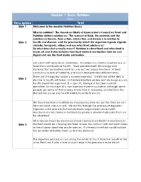 Module 1: Basic Nutrition FINAL Description Text Slide 1 Welcome to the Module Nutrition Basics