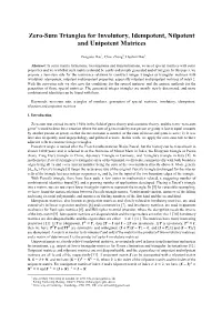 Zero-Sum Triangles for Involutory, Idempotent, Nilpotent and Unipotent Matrices