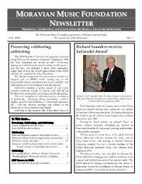 Moravian Music Foundation NEWSLETTER Spring 2009