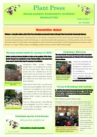 Plant Press Cross-Border Community Nursery Newsletter Volume 1—Issue 1