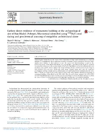 Pohnpei, Micronesia) Identiﬁed Using 230Th/U Coral Dating and Geochemical Sourcing of Megalithic Architectural Stone