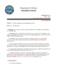 Dod Instruction 8520.03, May 13, 2011; Incorporating Change 1, July 27, 2017